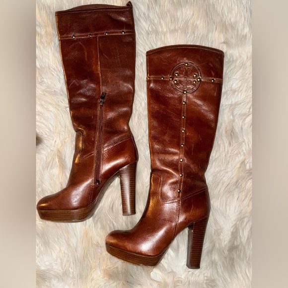 SOLD Tory Burch Colleen Studded Platform Knee High Boots Brown Size 7 - Picture 5 of 13
